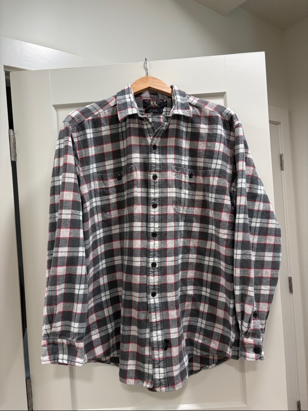 Ralph Lauren Double RR Flannel Gray Plaid shirt—GREAT LOOKING!! Excl. Cond! L